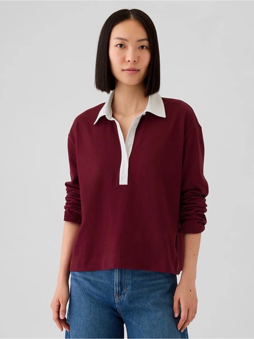5/$25!! GAP Burgundy Cropped Rugby Polo